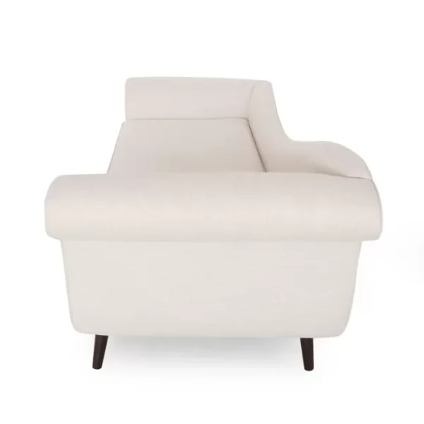 Side view of Velancia Chaise Sofa in Beige Polyester Blend with curved armrest Side view of Velancia Chaise Sofa in Beige Polyester Blend with curved armrest