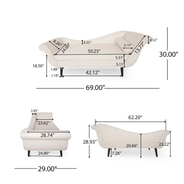 Velancia Chaise Sofa dimensions diagram with detailed measurements in inches Velancia Chaise Sofa dimensions diagram with detailed measurements in inches