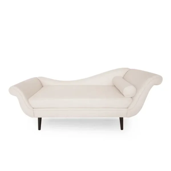 Velancia Chaise Sofa in Beige Polyester Blend with Elegant Curved Design Velancia Chaise Sofa in Beige Polyester Blend with Elegant Curved Design