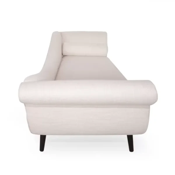 Side view of Velancia Chaise Sofa in Beige Polyester Blend with Rolled Arms Side view of Velancia Chaise Sofa in Beige Polyester Blend with Rolled Arms