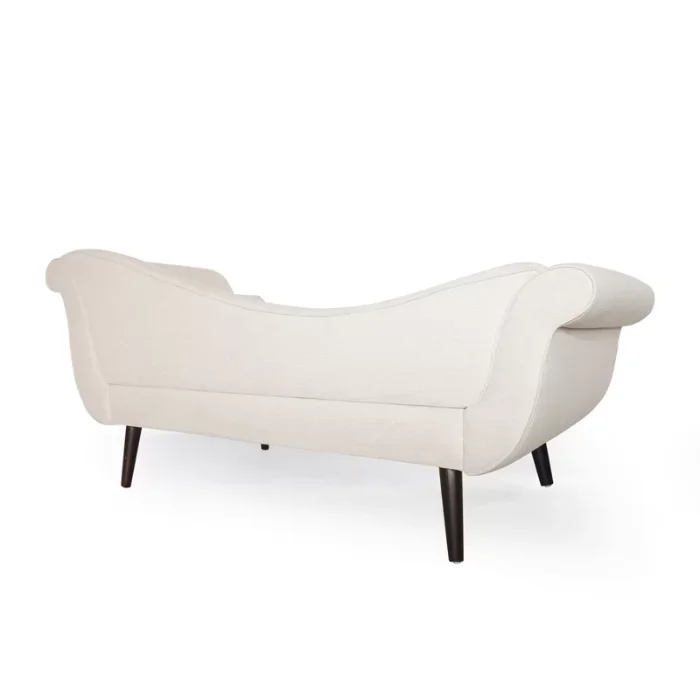 Back view of Velancia Chaise Sofa in Beige Polyester Blend with Dark Brown Legs