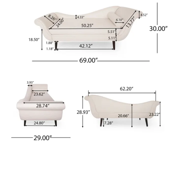 Velancia Chaise Sofa Dimensions