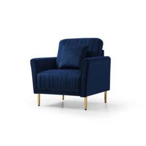 Aurello Velvet Chair in Navy Blue with Gold Legs – Elegant Accent Chair for Living Room
