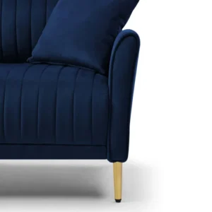 Close-up of Aurello Velvet Chair in Navy Blue – Soft Velvet Upholstery with Gold Legs Close-up of Aurello Velvet Chair in Navy Blue – Soft Velvet Upholstery with Gold Legs