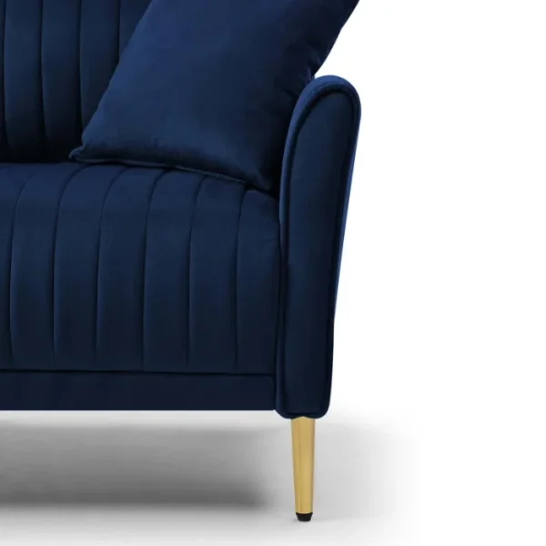 Close-up of Aurello Velvet Chair in Navy Blue – Soft Velvet Upholstery with Gold Legs Close-up of Aurello Velvet Chair in Navy Blue – Soft Velvet Upholstery with Gold Legs