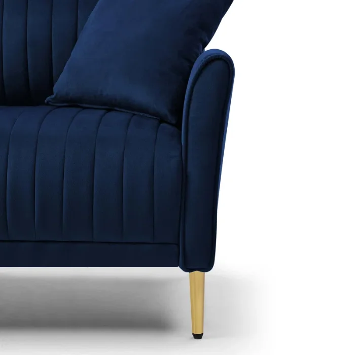 Close-up of Aurello Velvet Chair in Navy Blue – Soft Velvet Upholstery with Gold Legs