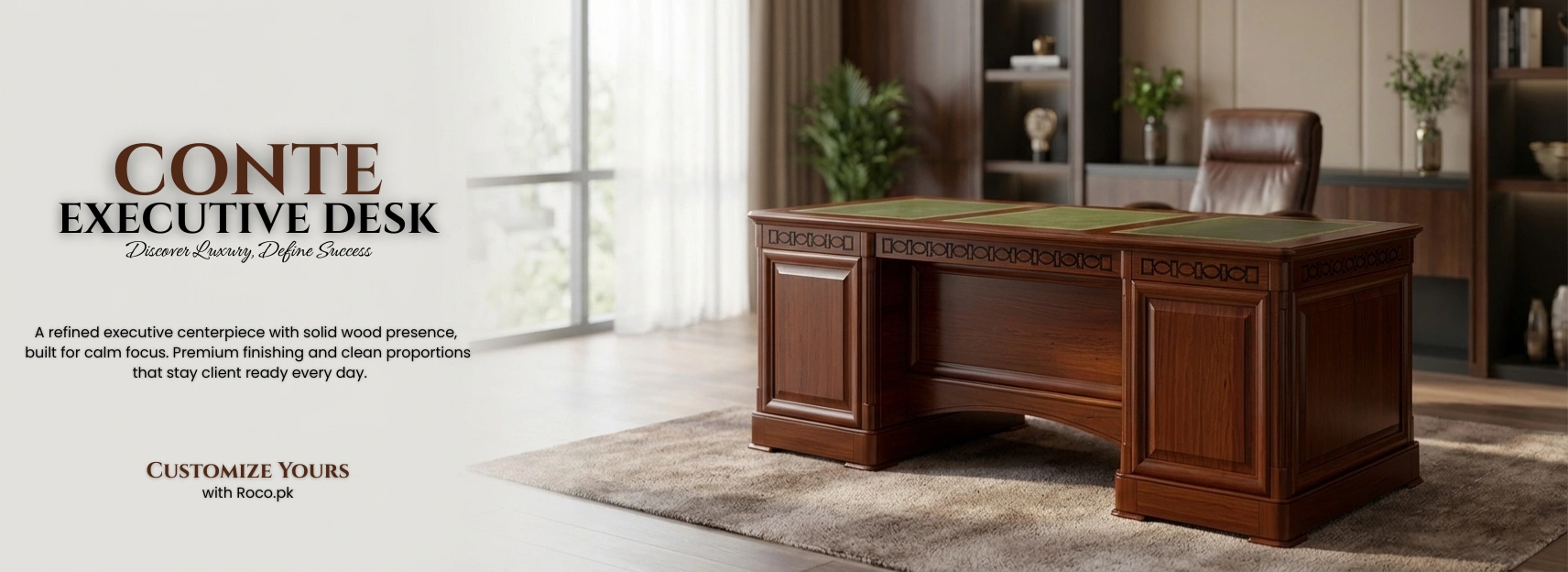 Conte Executive Desk banner in a modern office.