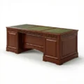 Conte Executive Desk side view showing paneled pedestal base, carved trim, and open knee space