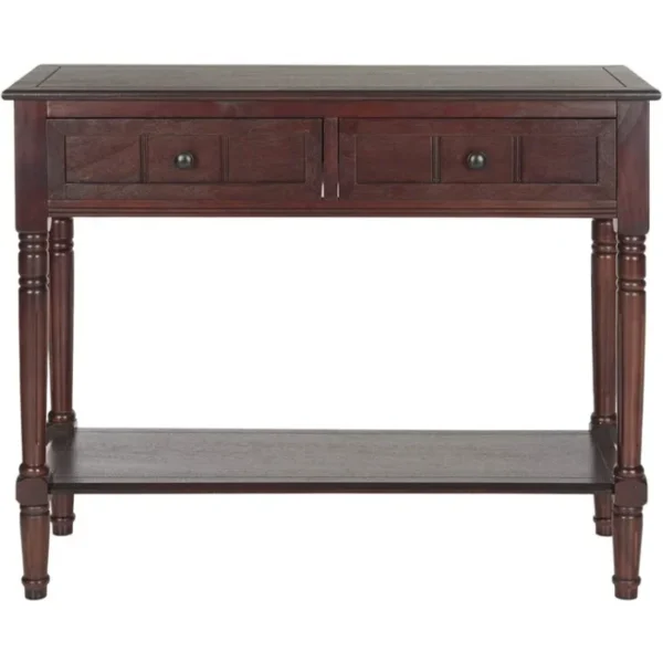 Nishat Wooden Console Table Brown 1 Nishat wooden console table with drawers and bottom shelf in rich brown finish.