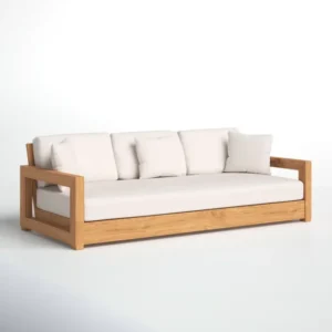 Solterra Teak Outdoor Sofa in Beige – Stylish and Durable Wooden Patio Sofa with Cushions