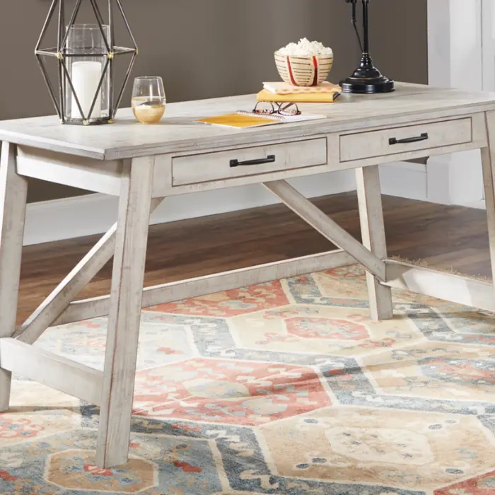 Dual Drawer Office Desk white wash