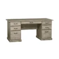 Grey executive desk in white background.
