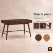 Script Trestle Writing Desk customization graphic showing finish, hardware and colour options