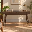 Script Trestle Writing Desk in Walnut finish styled in a warm home office interior