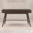Rear view of Script Trestle Writing Desk in Walnut finish with splayed wooden legs