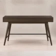 Rear view of Script Trestle Writing Desk in Walnut finish with splayed wooden legs