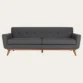 Allure Upholstered Comfort Sofa in gray with a sleek modern design and wooden legs, providing stylish and comfortable seating for any living room