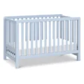 Soft Whisper 4-in-1 Convertible Crib - Blue, Wooden Baby Crib with Slatted Sides, Includes Mattress Support