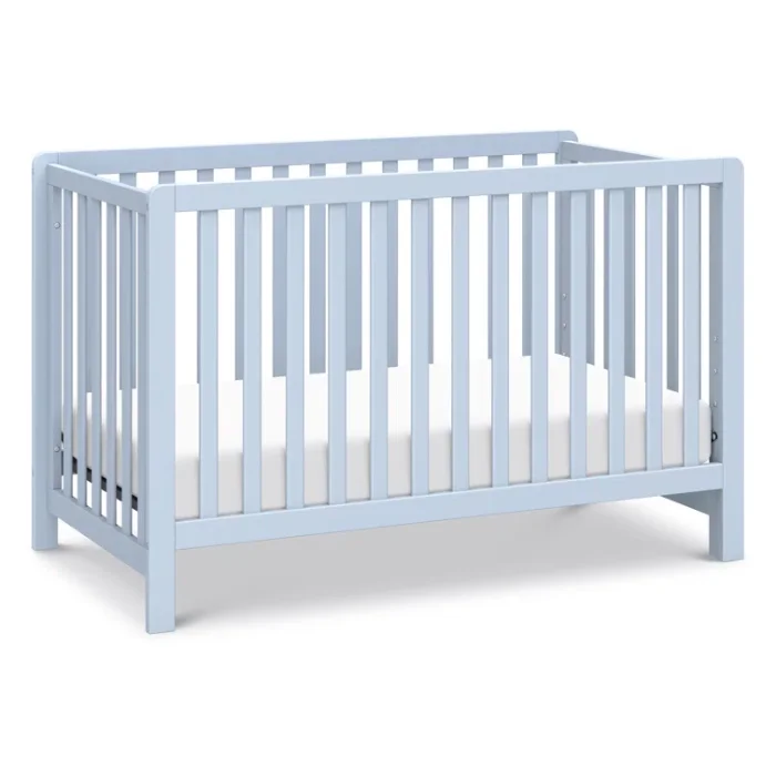 Soft Whisper 4-in-1 Convertible Crib - Blue, Wooden Baby Crib with Slatted Sides, Includes Mattress Support