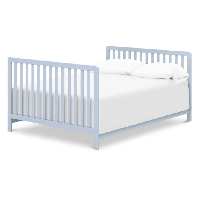 Soft Whisper 4-in-1 Convertible Crib - Blue, Slatted Design Toddler Bed with Adjustable Mattress Support