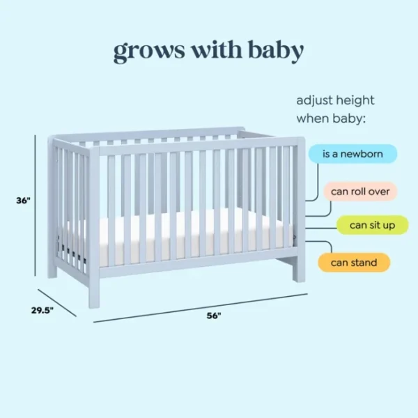 Soft Whisper 4-in-1 Convertible Crib Blue 5 Soft Whisper 4-in-1 Convertible Crib - Blue, Adjustable Mattress Height for Different Stages of Baby's Growth (Newborn to Standing)