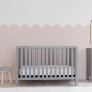 Soft Whisper 4-in-1 Convertible Crib - Gray, Wooden Slatted Crib with Soft Mattress in Modern Nursery Setting