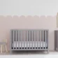 Soft Whisper 4-in-1 Convertible Crib - Gray, Wooden Slatted Crib with Soft Mattress in Modern Nursery Setting