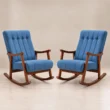 Pair of blue Aristo Rocking Chairs with tufted upholstery and curved wooden rocker bases