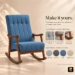 Aristo Rocking Chair customization showing channel tufting, wooden arms, rocker base and upholstery colour options