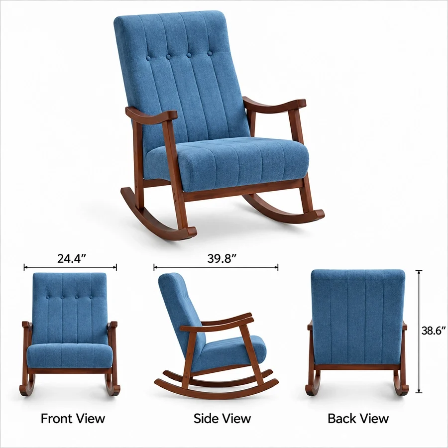 Aristo Rocking Chair dimensions showing 24.4 inch width, 39.8 inch depth and 38.6 inch height