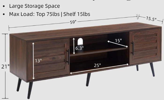Classic Walnut TV Stand dimesnions