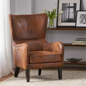 Crown Upholstered Wingback Chair with background