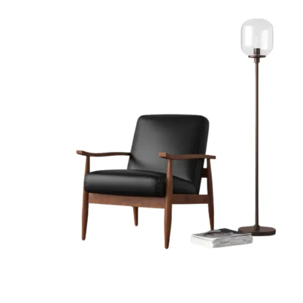 Monarch Leather Armchair in Black Faux Leather – Stylish Mid-Century Modern Chair with Wooden Frame Monarch Leather Armchair in Black Faux Leather – Stylish Mid-Century Modern Chair with Wooden Frame