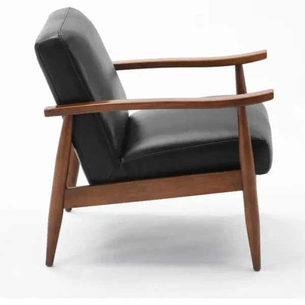 Side view of Monarch Leather Armchair in Black Faux Leather with Wooden Frame – Stylish Lounge Chair Side view of Monarch Leather Armchair in Black Faux Leather with Wooden Frame – Stylish Lounge Chair