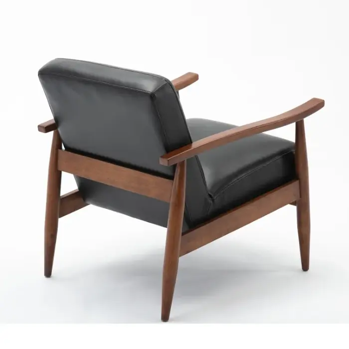 Back view of Monarch Leather Armchair in Black Faux Leather with Wooden Frame – Modern Lounge Chair