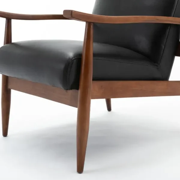 Close-up of Monarch Leather Armchair – Black Faux Leather Seat with Solid Wood Frame Close-up of Monarch Leather Armchair – Black Faux Leather Seat with Solid Wood Frame