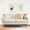 Versatile Square Arm Sofa in light beige fabric with wooden legs, featuring simple and elegant design with tufted cushions.
