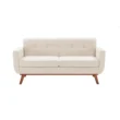 Versatile Square Arm Sofa in light beige fabric with wooden legs, featuring simple and elegant design with tufted cushions.