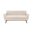 Versatile Square Arm Sofa in light beige fabric with wooden legs, featuring simple and elegant design with tufted cushions.