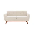 Versatile Square Arm Sofa in light beige fabric with wooden legs, featuring simple and elegant design with tufted cushions.