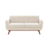 Versatile Square Arm Sofa in light beige fabric with wooden legs, featuring simple and elegant design with tufted cushions.