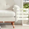 Detailed image of the Versatile Square Arm Sofa with labels highlighting its features: 1. Comfortable backrest and armrest, 2. High rebound cushion, 3. Horizontal bar design, 4. Solid wooden legs.