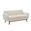 Front view of the Versatile Square Arm Sofa in light beige upholstery with a clean, minimalist design and wooden legs, perfect for contemporary living spaces.