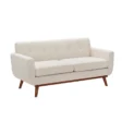 Front view of the Versatile Square Arm Sofa in light beige upholstery with a clean, minimalist design and wooden legs, perfect for contemporary living spaces.