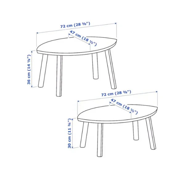 4 (2) Ovlune Nest Coffee Side Tables dimensions