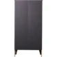 Back panel view of Cherry Forge Wardrobe with black finish and wooden legs.