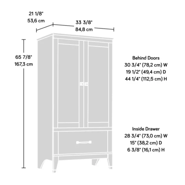 Cherry Forge Wardrobe 3 Dimension diagram of Cherry Forge Wardrobe showing overall height, width, depth, and internal storage measurements