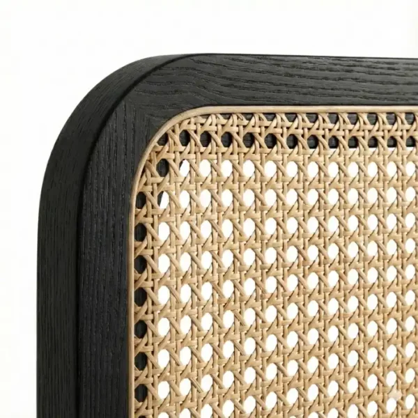 Creek Cane Bed - Black close view of round cane headboard