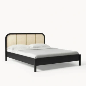 Angled view of black cane bed