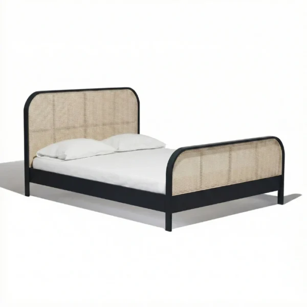 Creek Cane Bed - Black (2) Angled view of cane bed in a white background